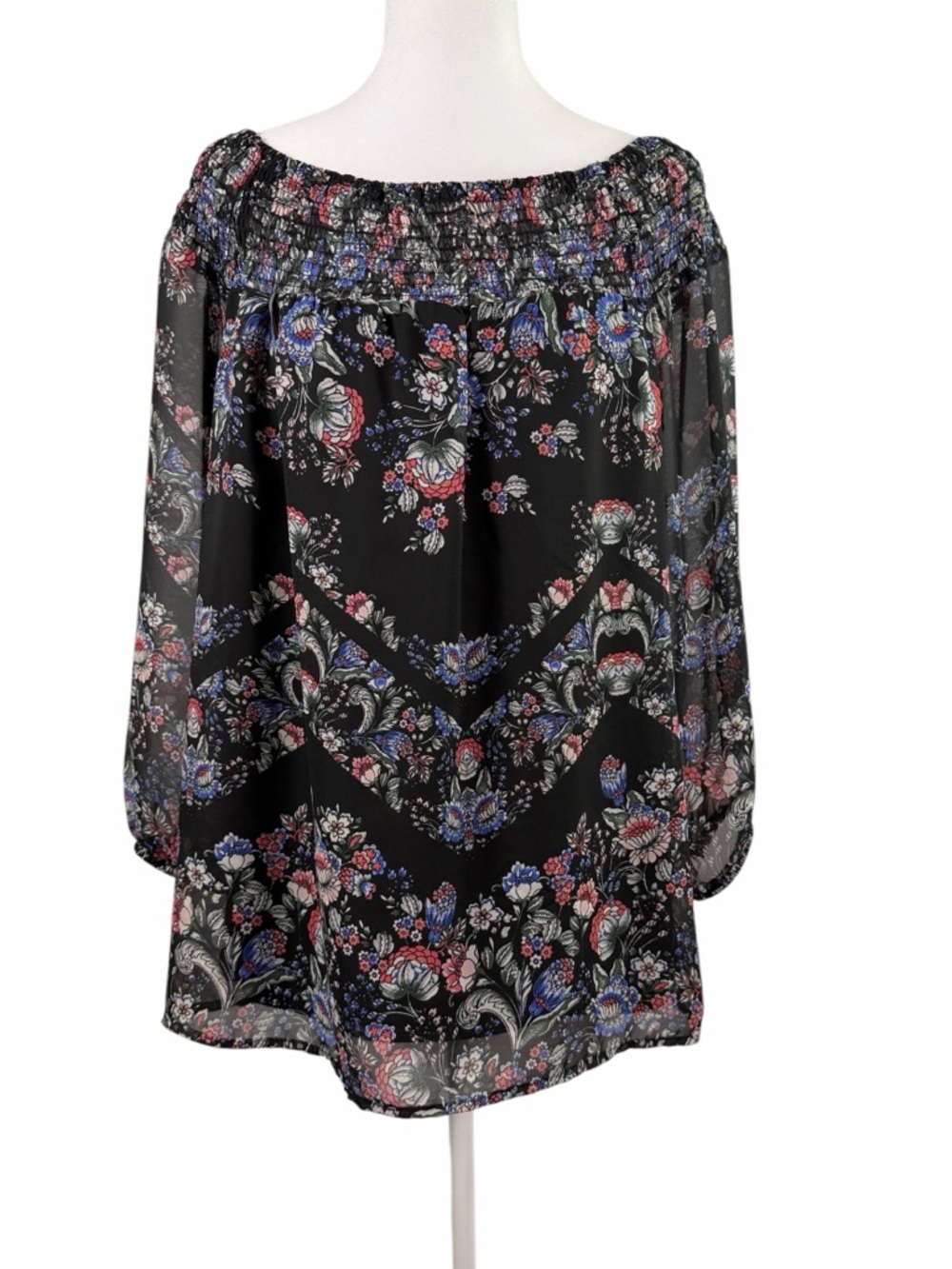 I.N. Studio Off-The-Shoulder Floral Blouse, Size L, Boho Chic Top